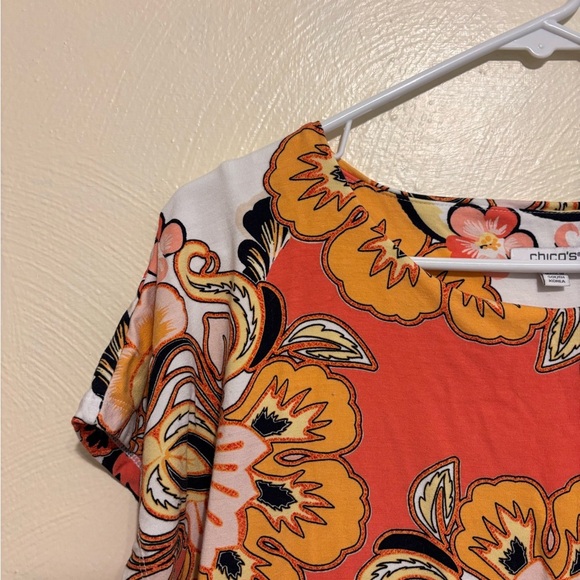Chico's Orange and Yellow Floral Short Sleeve Tee - Picture 6 of 8